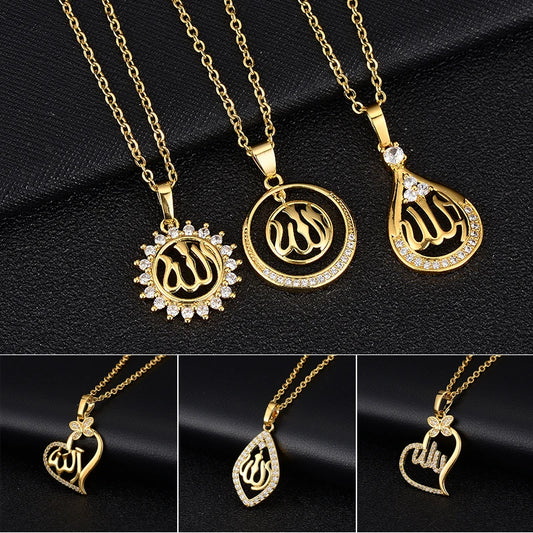 Fashion Middle East Arab Muslim Allah Pendant Necklace for Women Stainless steel chain Gold Color Islamic Religion Jewelry Gift