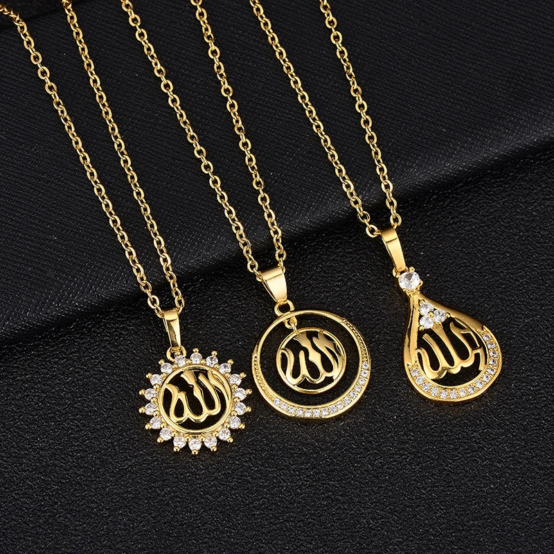 Fashion Middle East Arab Muslim Allah Pendant Necklace for Women Stainless steel chain Gold Color Islamic Religion Jewelry Gift