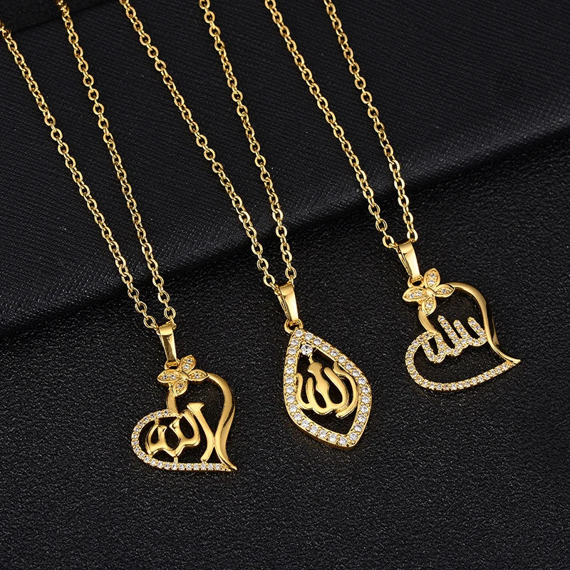 Fashion Middle East Arab Muslim Allah Pendant Necklace for Women Stainless steel chain Gold Color Islamic Religion Jewelry Gift