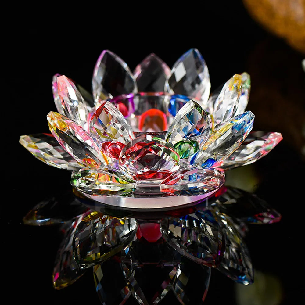 Crystal Glass Lotus Flower Candle Tea Light Holder Buddhist Candlestick Wedding Bar Party Valentine's Day Decor Dropshiping