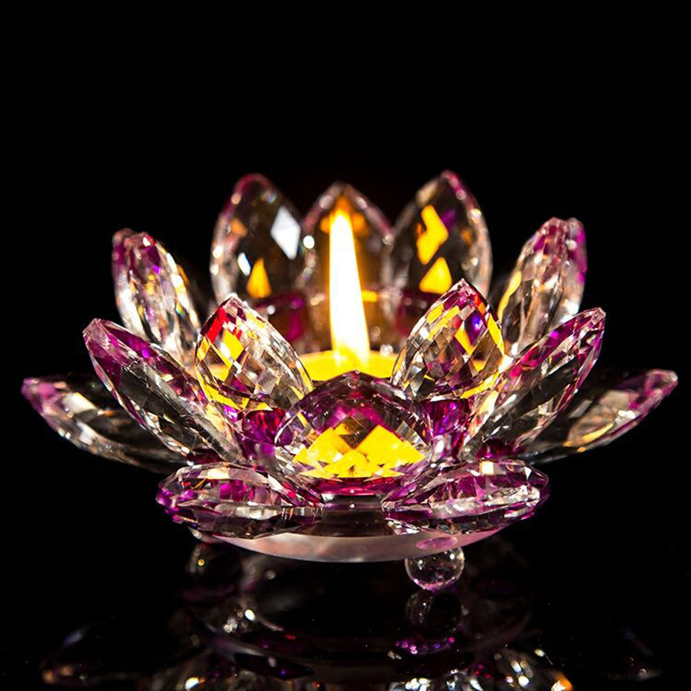 Crystal Glass Lotus Flower Candle Tea Light Holder Buddhist Candlestick Wedding Bar Party Valentine's Day Decor Dropshiping