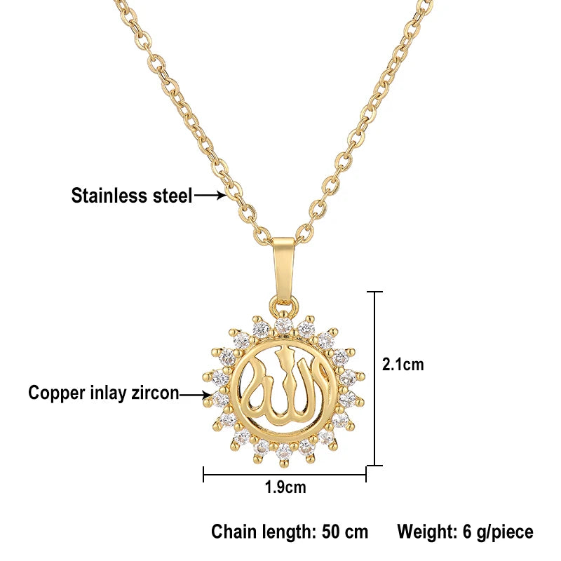 Fashion Middle East Arab Muslim Allah Pendant Necklace for Women Stainless steel chain Gold Color Islamic Religion Jewelry Gift