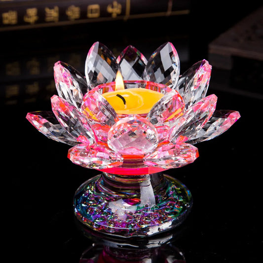 Crystal Glass Lotus Flower Candle Tea Light Holder Buddhist Candlestick Wedding Bar Party Valentine's Day Decor Dropshiping