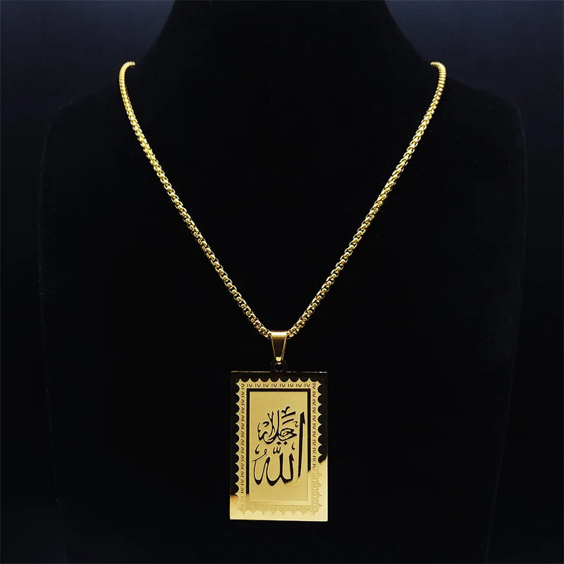 Stainless Steel Muslim Islam Quran Allah Chain Necklaces Gold Color Geometry Pendants Necklaces Jewelry colliers N2280S02