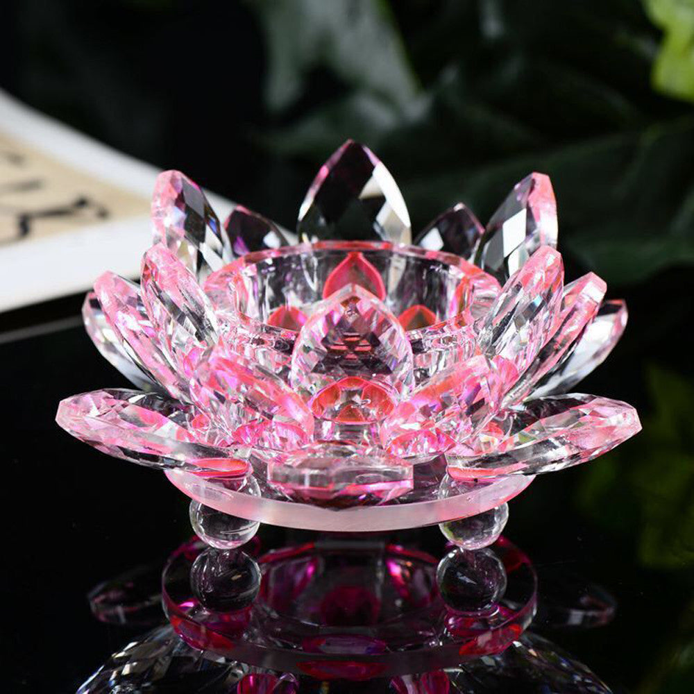 Crystal Glass Lotus Flower Candle Tea Light Holder Buddhist Candlestick Wedding Bar Party Valentine's Day Decor Dropshiping