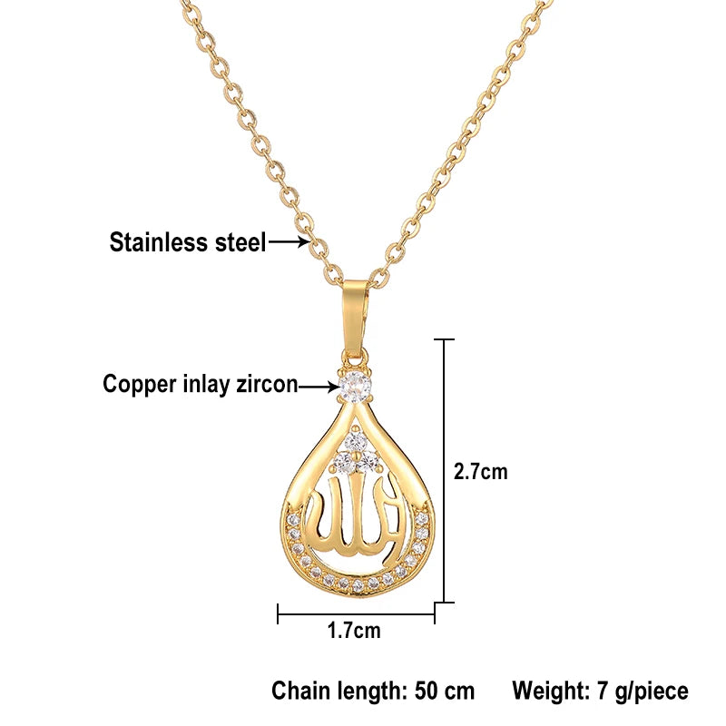 Fashion Middle East Arab Muslim Allah Pendant Necklace for Women Stainless steel chain Gold Color Islamic Religion Jewelry Gift