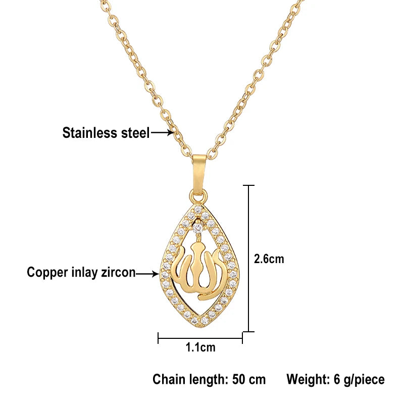 Fashion Middle East Arab Muslim Allah Pendant Necklace for Women Stainless steel chain Gold Color Islamic Religion Jewelry Gift