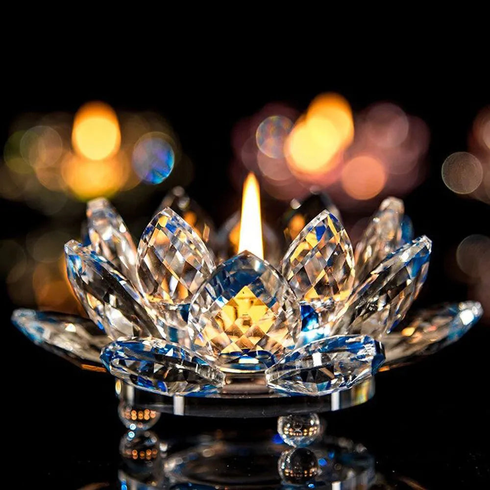 Crystal Glass Lotus Flower Candle Tea Light Holder Buddhist Candlestick Wedding Bar Party Valentine's Day Decor Dropshiping