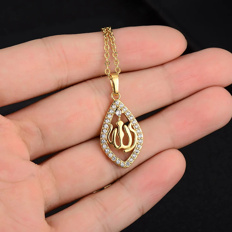 Fashion Middle East Arab Muslim Allah Pendant Necklace for Women Stainless steel chain Gold Color Islamic Religion Jewelry Gift