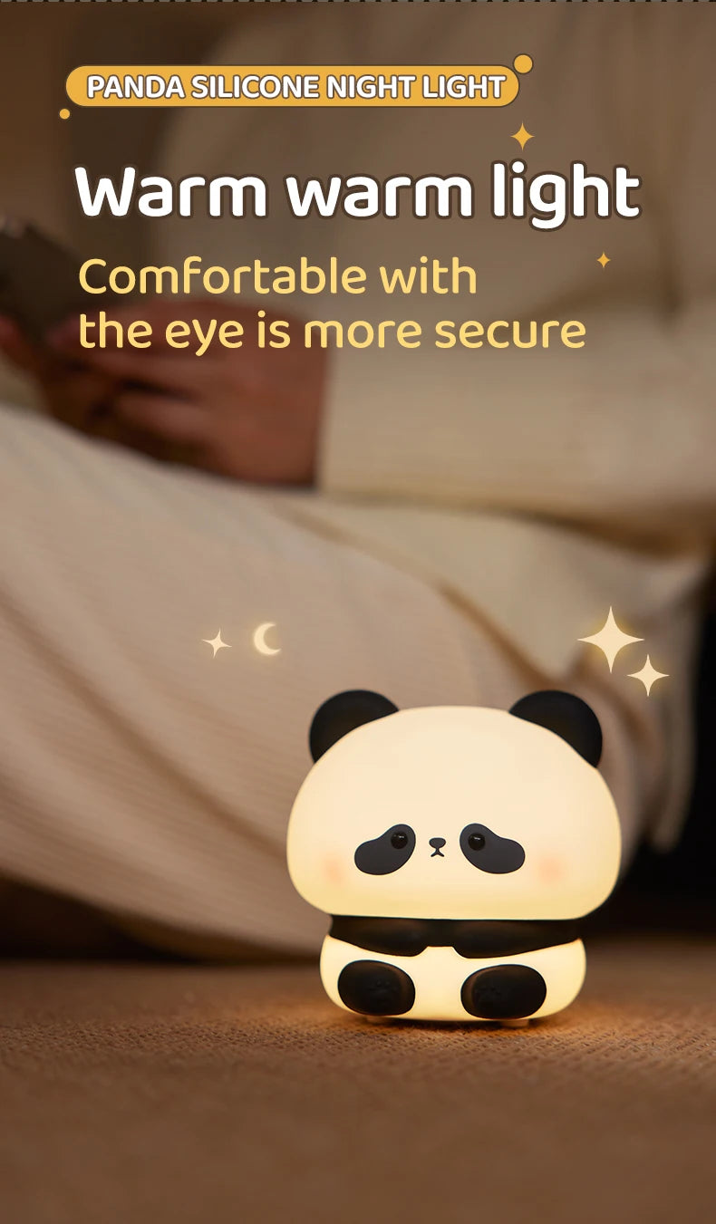 Panda LED Night Light Silicone USB Rechargeable Touch Lamp for Bedroom Timing Decoration Cute Animal Design Children's Gift