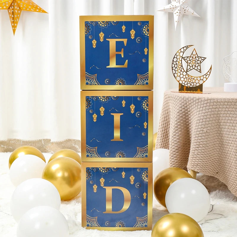 EID Mubarak Decoration Black Gold Box Ramadan Decor 2025 for Home Gift box Ramadan Kareem Islamic Muslim Party Eid Al Adha Gifts