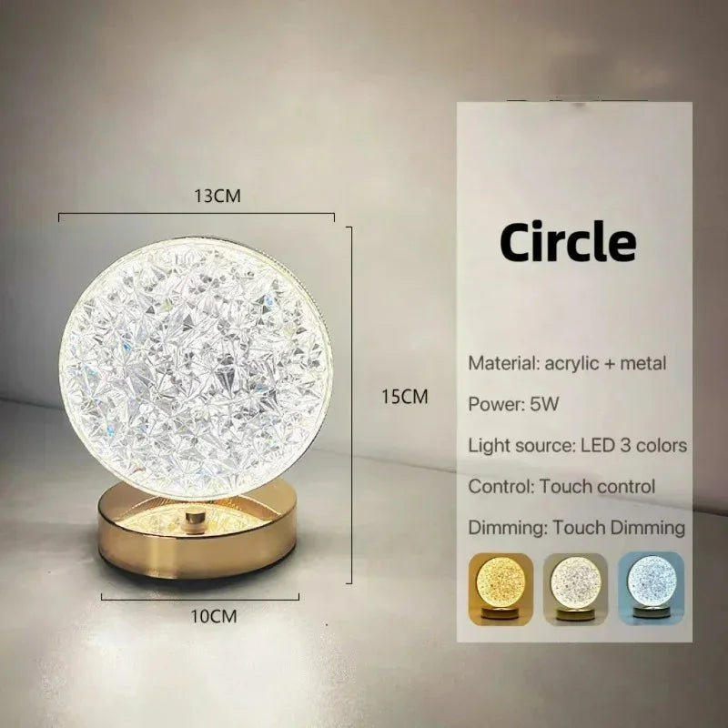 Bedroom Crystal Touch Dimming Night Light Girls Room Home Decor Aesthetics USB Bedside LED Ambient Table 3d Moon Lamp