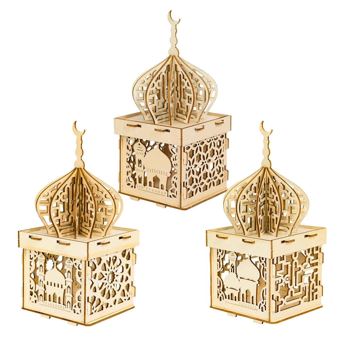 Wooden Palace Ornament Ramadan Decoration For Home 2025 Aid Eid Mubarak Ramadan Kareem Islamic Muslim Festival Party Supplies