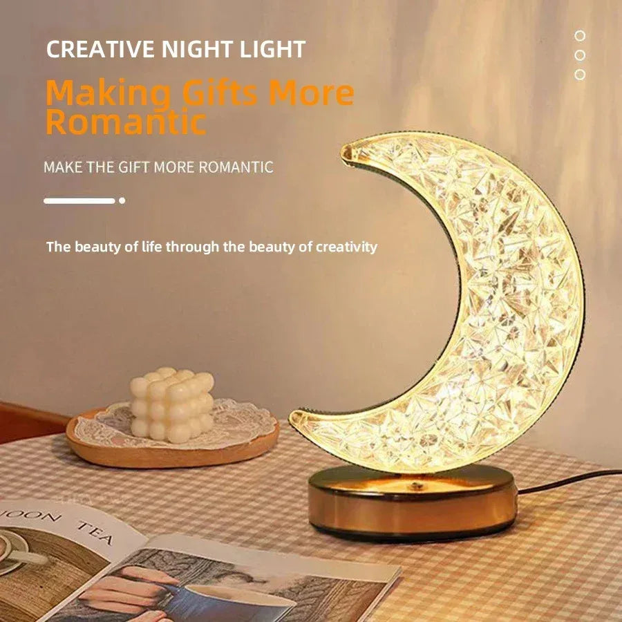 Bedroom Crystal Touch Dimming Night Light Girls Room Home Decor Aesthetics USB Bedside LED Ambient Table 3d Moon Lamp