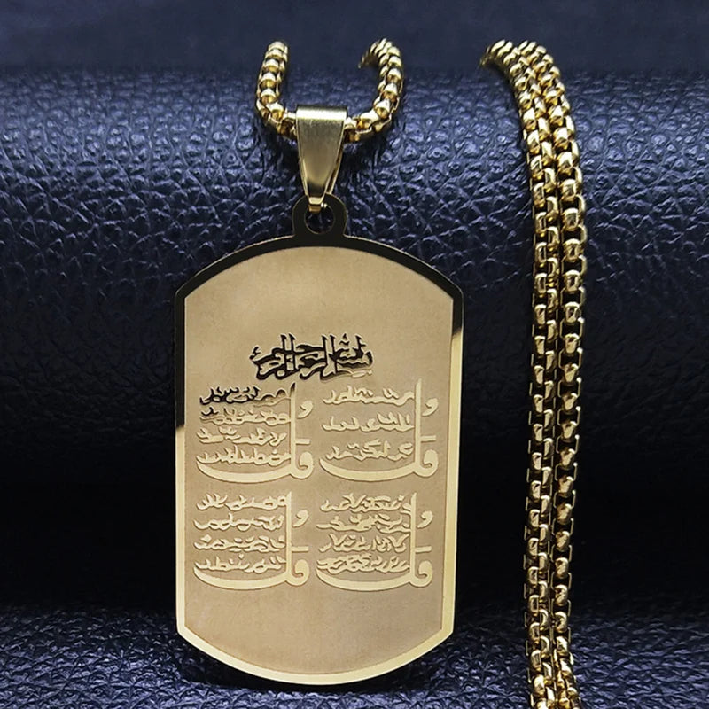 Stainless Steel Muslim Islam Quran Allah Chain Necklaces Gold Color Geometry Pendants Necklaces Jewelry colliers N2280S02