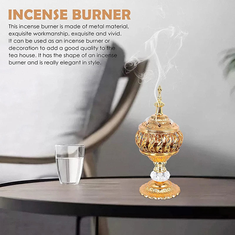 Incense Burner Holder Metal Censer Cone Arabian Stick Frankincense Vintage Incense Coil Ash Catcher Iron Aromatherapy Fragrance