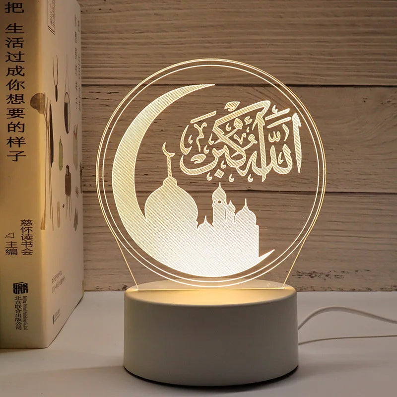 3D Moon Castle Acrylic LED Night Light Eid Mubarak Festival Ornaments Islamic Muslim Party Supplies 2024 Ramadan Home Decoration