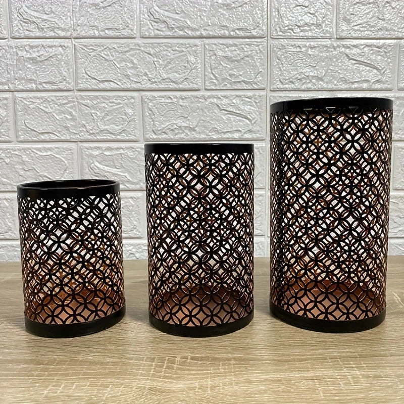 A set of three new Nordic iron art hollowed out candle holders, three piece set of candle holders, handicraft decorations, livin