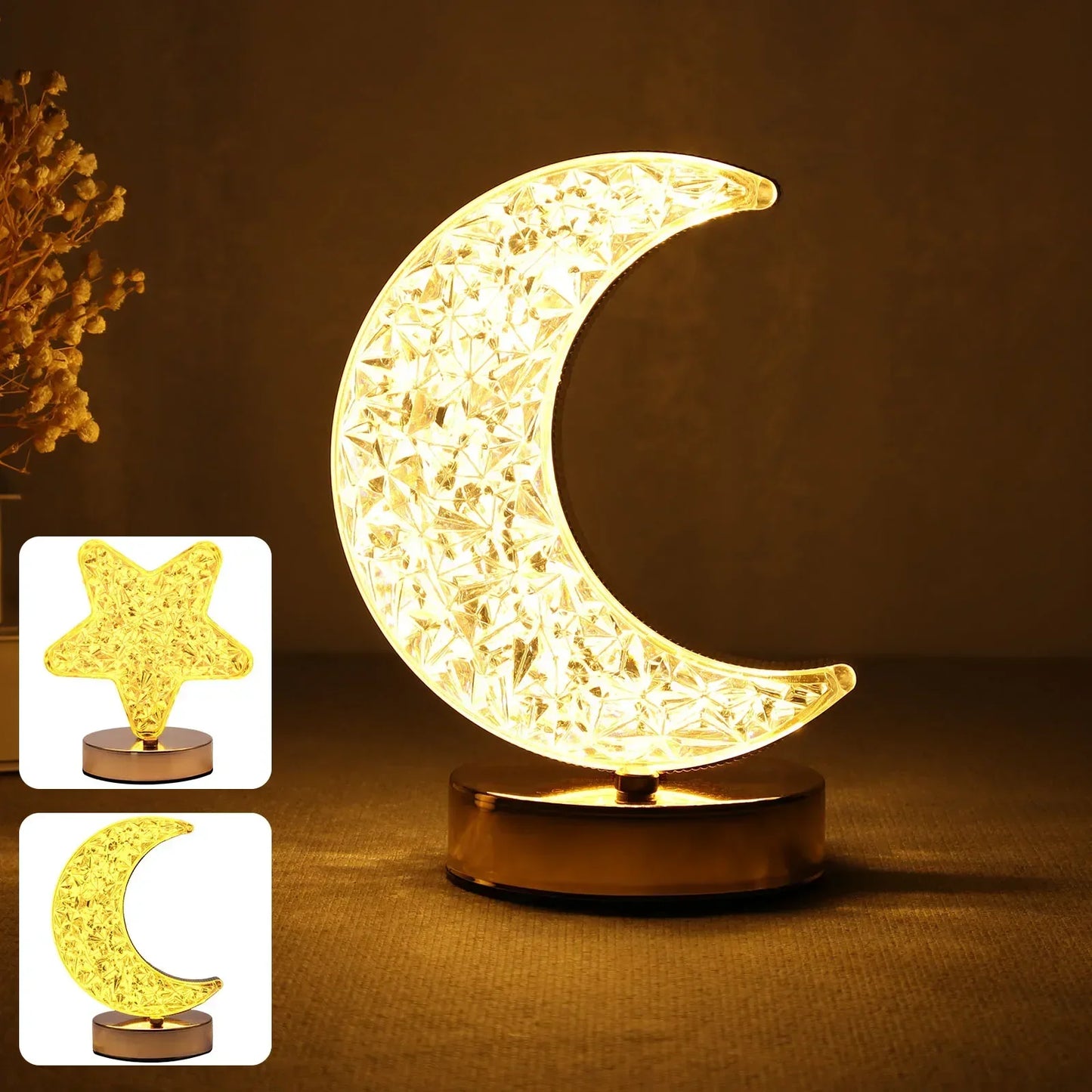 Bedroom Crystal Touch Dimming Night Light Girls Room Home Decor Aesthetics USB Bedside LED Ambient Table 3d Moon Lamp