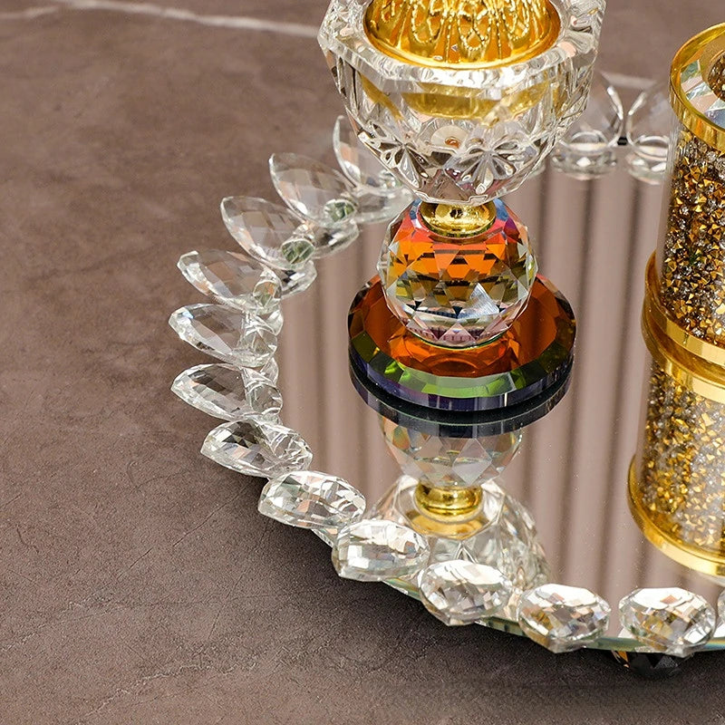 Arabic Crystal Incense Burner Holders Set Arabian Diffuser Bakhoor Oud Cone Charcoal Ramadan Gift Home Decor for Yoga Spa Arom