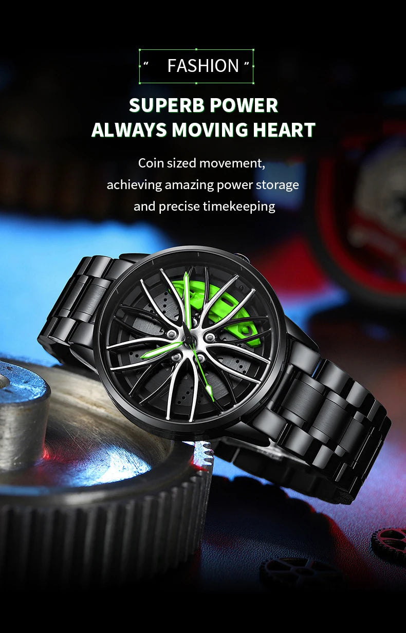 2024 New Stainless Steel Quartz Car Watch with Rotating Dial Sports Style Black Wristwatch by VA AV VOOM Top Brand