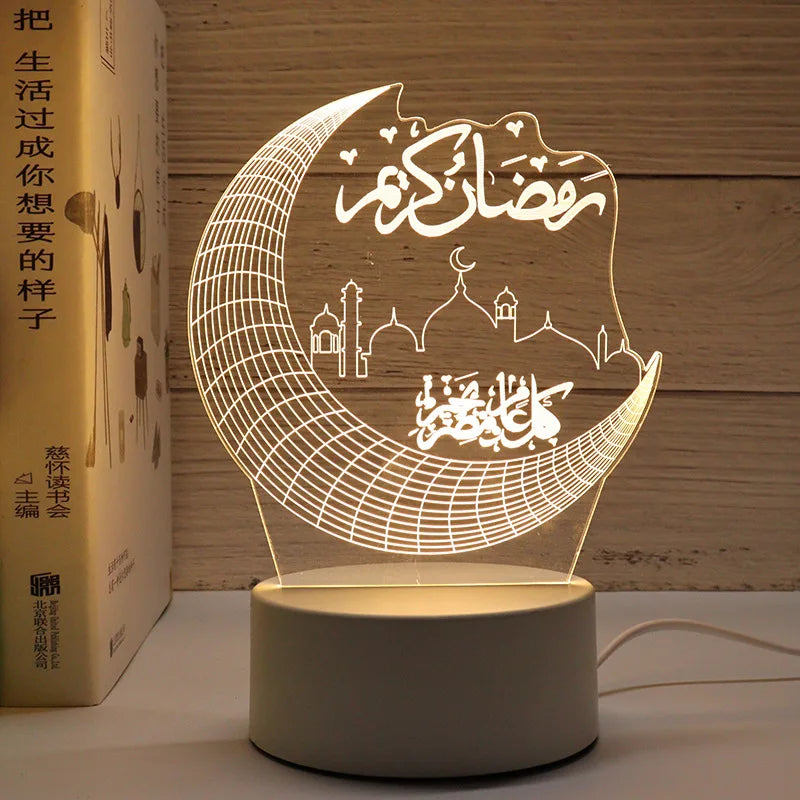 3D Moon Castle Acrylic LED Night Light Eid Mubarak Festival Ornaments Islamic Muslim Party Supplies 2024 Ramadan Home Decoration