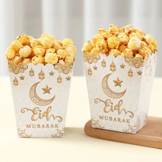 EID Popcorn Box Candy Bag Biscuit Gift Box Ramadan Decorations For Home 2025 EID Mubarak Islamic Muslim Party Decor Eid al-Fitr