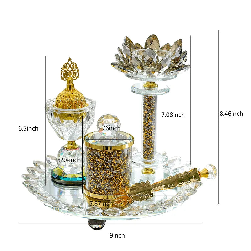 Arabic Crystal Incense Burner Holders Set Arabian Diffuser Bakhoor Oud Cone Charcoal Ramadan Gift Home Decor for Yoga Spa Arom