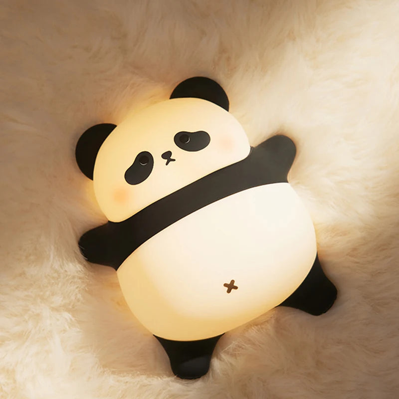 Panda LED Night Light Silicone USB Rechargeable Touch Lamp for Bedroom Timing Decoration Cute Animal Design Children's Gift