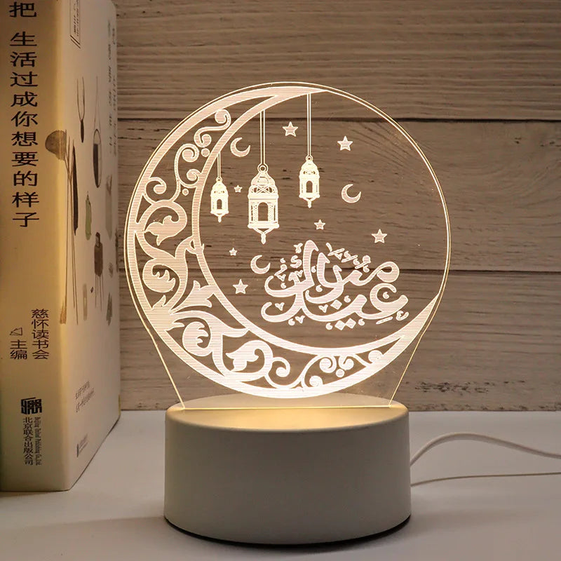 3D Moon Castle Acrylic LED Night Light Eid Mubarak Festival Ornaments Islamic Muslim Party Supplies 2024 Ramadan Home Decoration