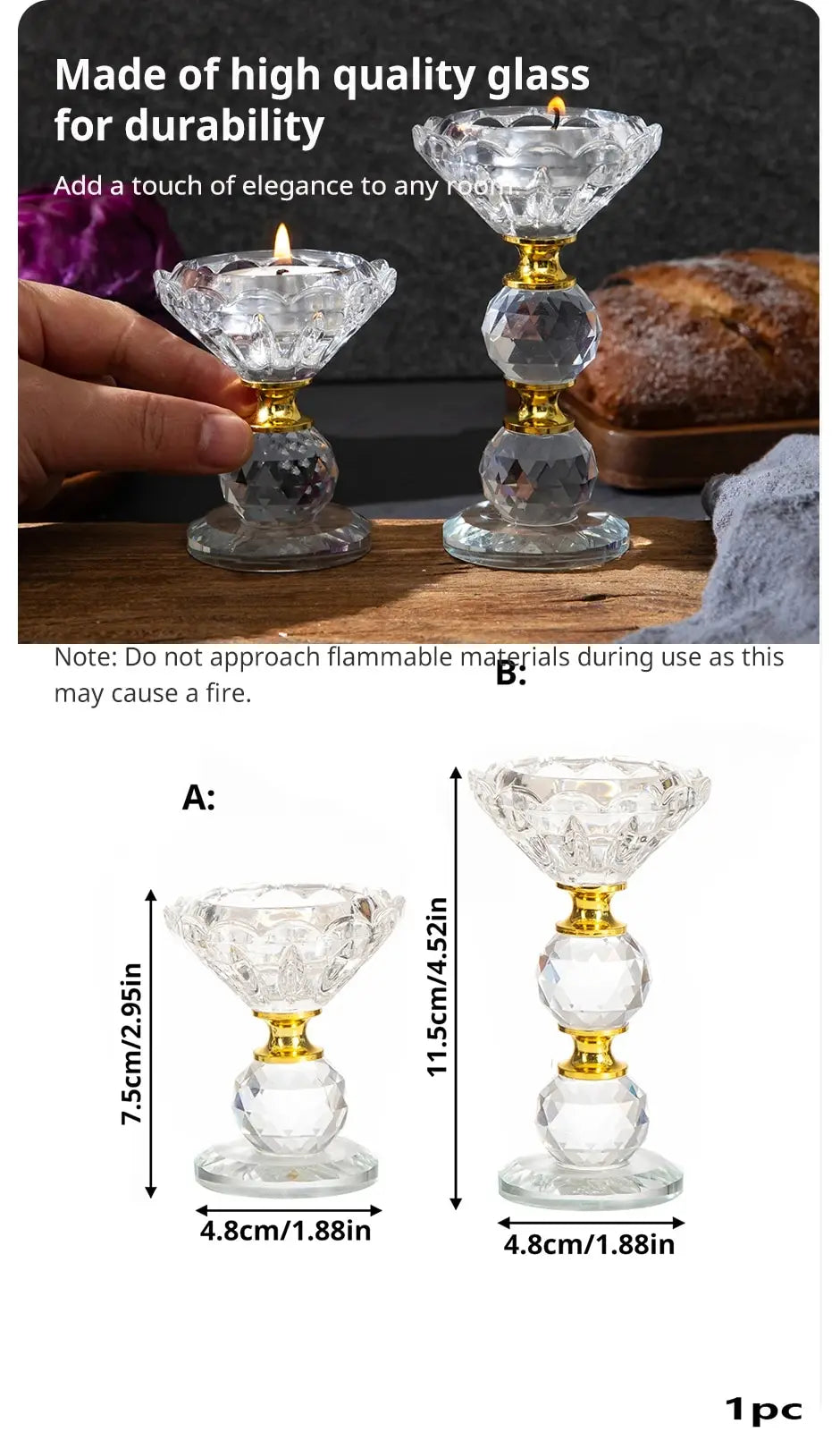 1 Pc Creative Transparent Diamond Crystal Glass Candle Holder Home Bedroom Living Room Dining Table Ambience Making Decoration