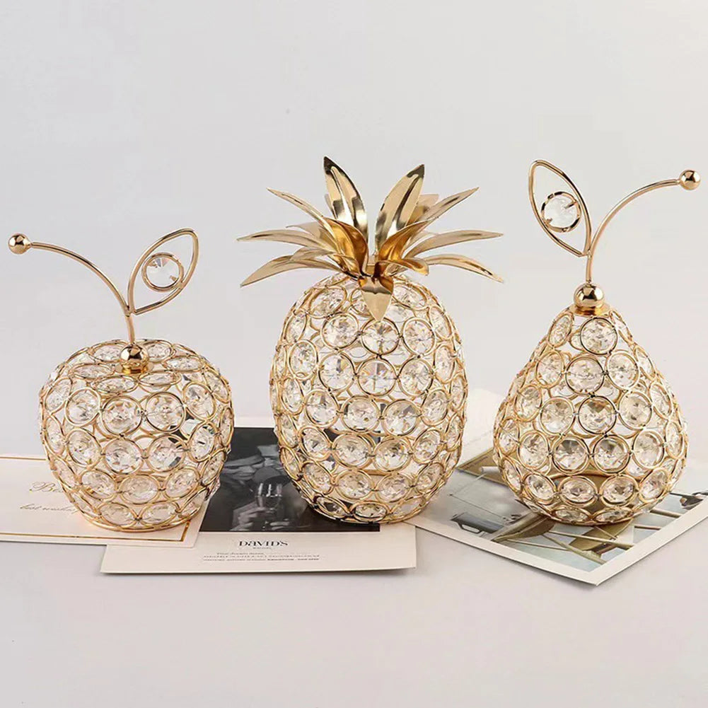 Creative Fruit Ornaments Bling Rhinestone Pineapple Shape Miniatures Snow Pear Crafts Home Wedding Decoration Photography Props