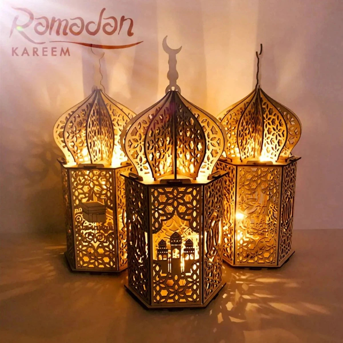 Wooden Palace Ornament Ramadan Decoration For Home 2025 Aid Eid Mubarak Ramadan Kareem Islamic Muslim Festival Party Supplies