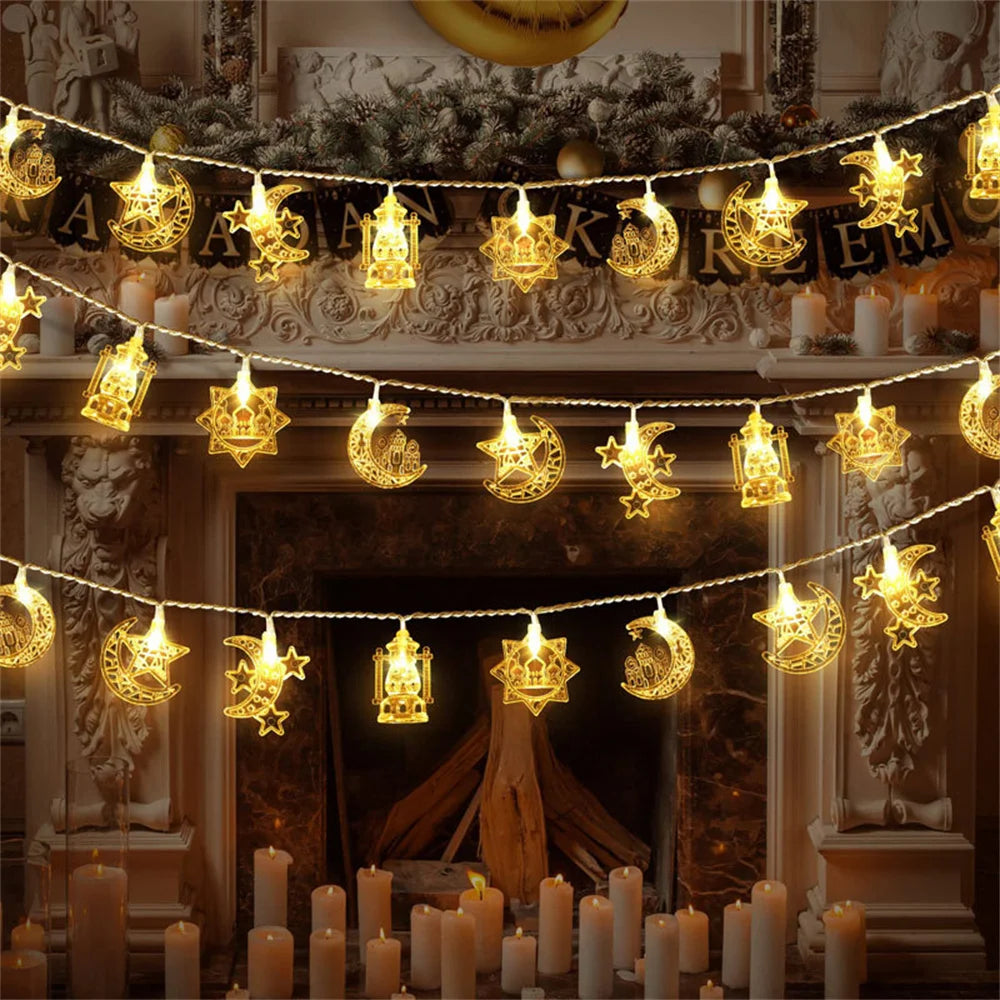 Moon Star Eid Mubarak String Light 2025 Ramadan Decoration For Home Ramadan Kareem Islam Muslim Party Decor Eid Al Adha Gifts