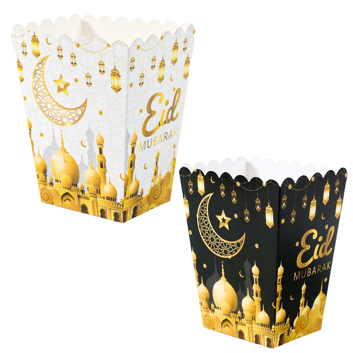 EID Popcorn Box Candy Bag Biscuit Gift Box Ramadan Decorations For Home 2025 EID Mubarak Islamic Muslim Party Decor Eid al-Fitr