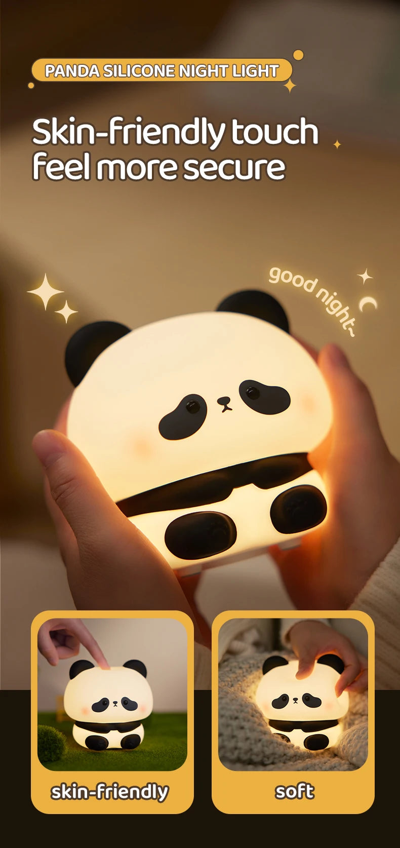 Panda LED Night Light Silicone USB Rechargeable Touch Lamp for Bedroom Timing Decoration Cute Animal Design Children's Gift