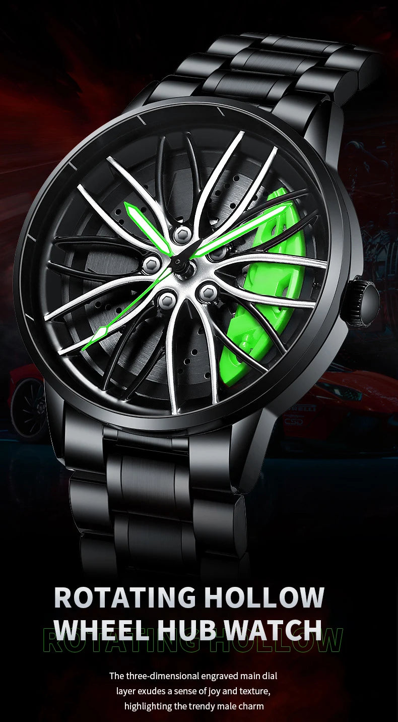 2024 New Stainless Steel Quartz Car Watch with Rotating Dial Sports Style Black Wristwatch by VA AV VOOM Top Brand