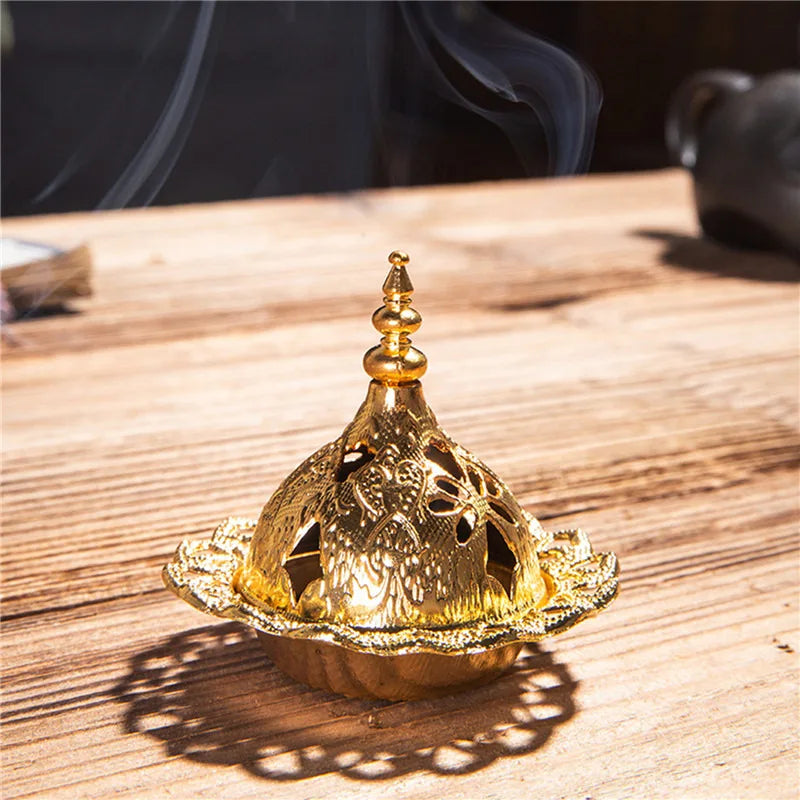 Incense Burner Holder Metal Censer Cone Arabian Stick Frankincense Vintage Incense Coil Ash Catcher Iron Aromatherapy Fragrance