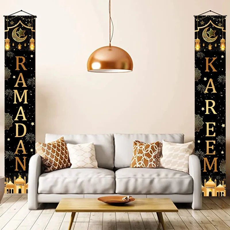 Ramadan Decoration 2025 Door Banner EID Mubarak Decor for Home Porch Banner Ramadan Kareem Islamic Muslim Party Eid Al-Fitr Gift