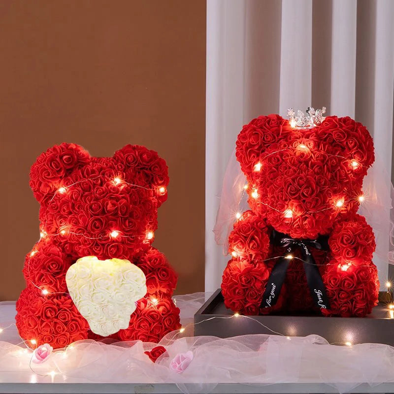 Artificial Rose Bear Light Teddy Bear Gift with Box