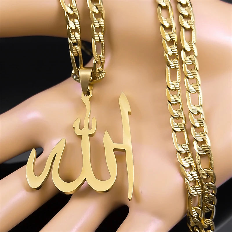 Arabic Allah God Pendant Necklace for Men Women Stainless Steel Gold Plated Islamic Muslim Amulet Necklaces Jewelry N3238S05