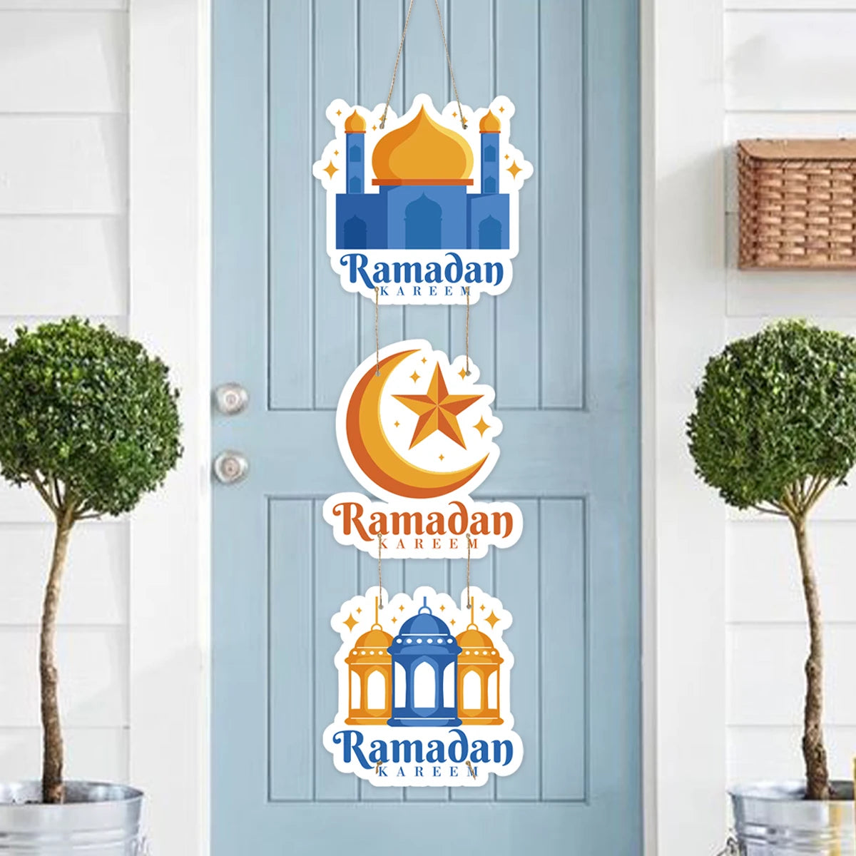 Eid Mubarak Moon Star Door Hanging Ramadan Kareem Decorations For Home 2025 Islamic Muslim Party Supplies Chandelier Wall Banner