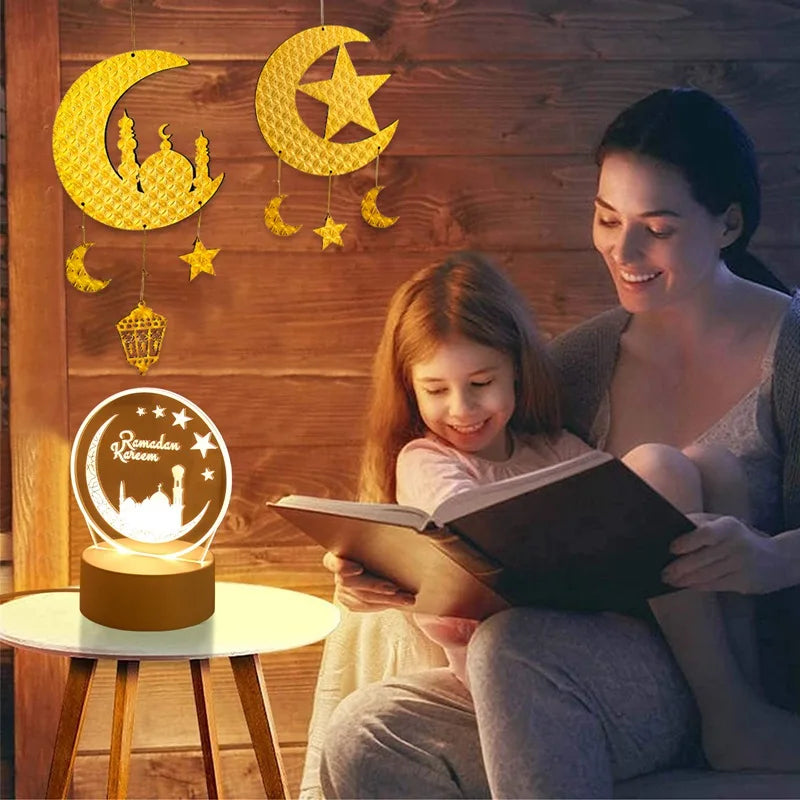 Eid Mubarak 3D Led Lamp Ramadan Night Light Led Moon Star Eid Bedroom Decoration Light Ornament Ramadan Decoration For Home 2025