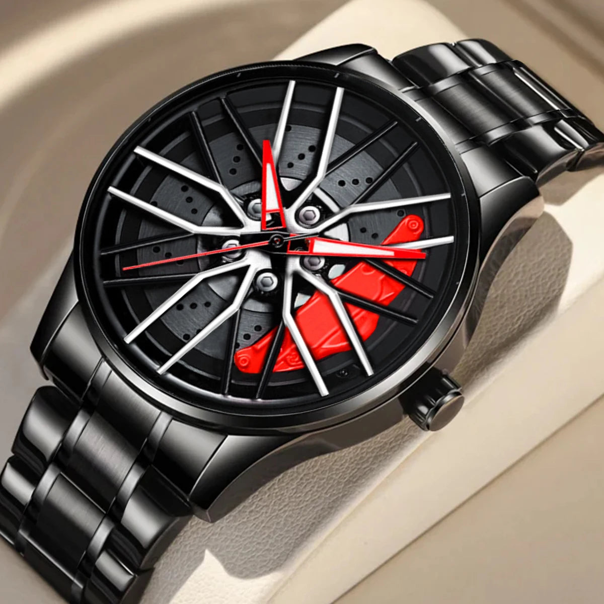 2024 New Stainless Steel Quartz Car Watch with Rotating Dial Sports Style Black Wristwatch by VA AV VOOM Top Brand