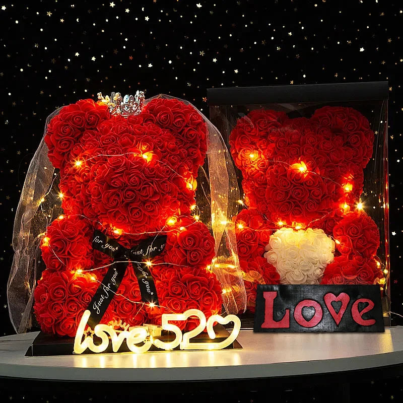 Artificial Rose Bear Light Teddy Bear Gift with Box