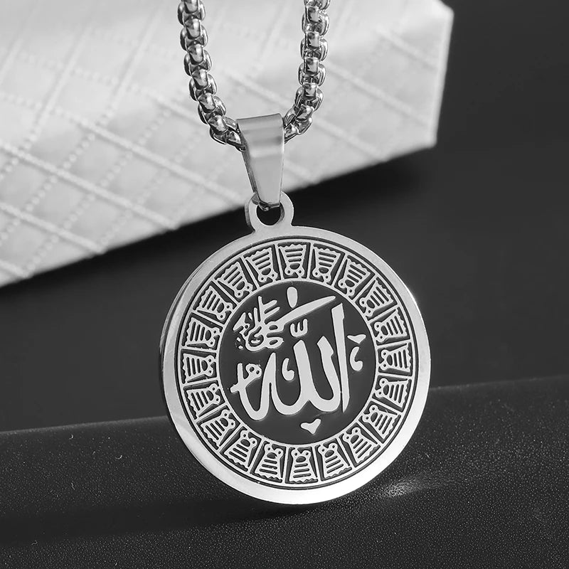 Stainless Steel Muslim Arabic Islamic Religious Pendant Necklace Men Women Amulet Jewelry Ramadan Gift