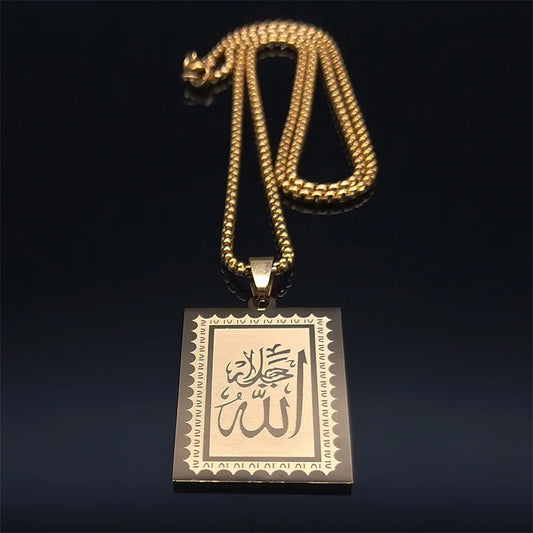 Stainless Steel Muslim Islam Quran Allah Chain Necklaces Gold Color Geometry Pendants Necklaces Jewelry colliers N2280S02