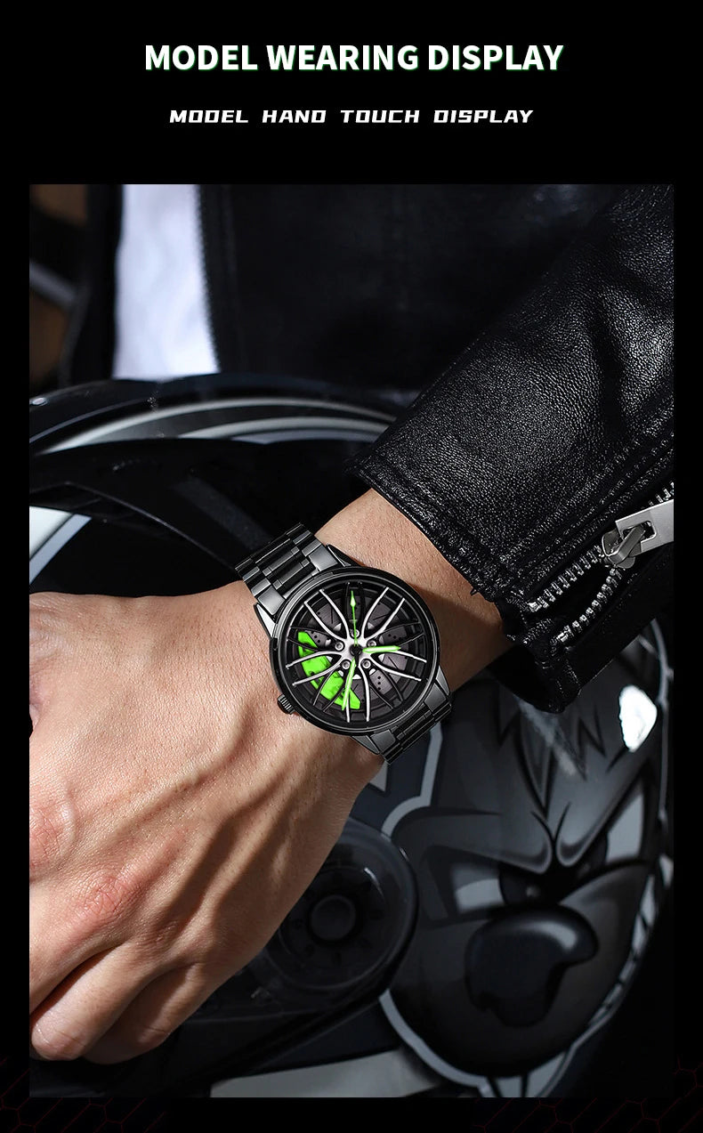 2024 New Stainless Steel Quartz Car Watch with Rotating Dial Sports Style Black Wristwatch by VA AV VOOM Top Brand