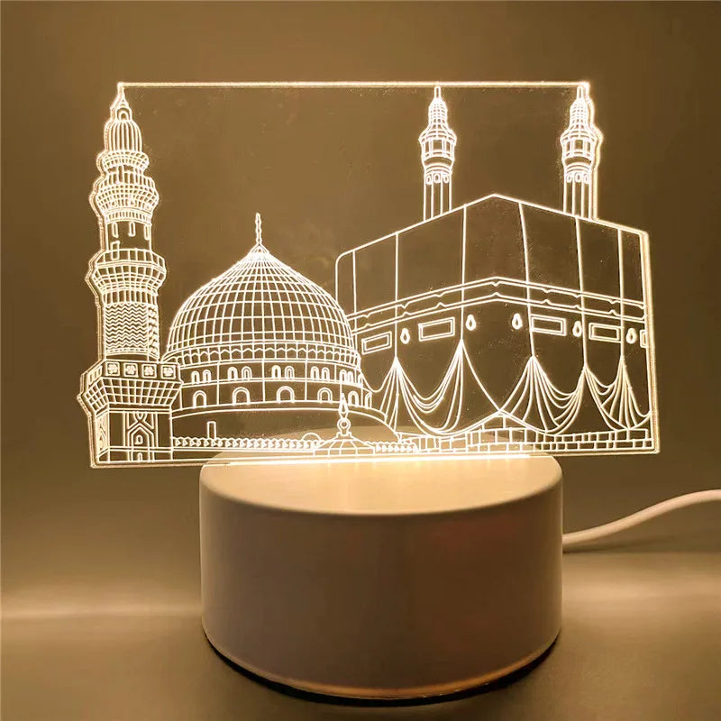 3D Moon Castle Acrylic LED Night Light Eid Mubarak Festival Ornaments Islamic Muslim Party Supplies 2024 Ramadan Home Decoration