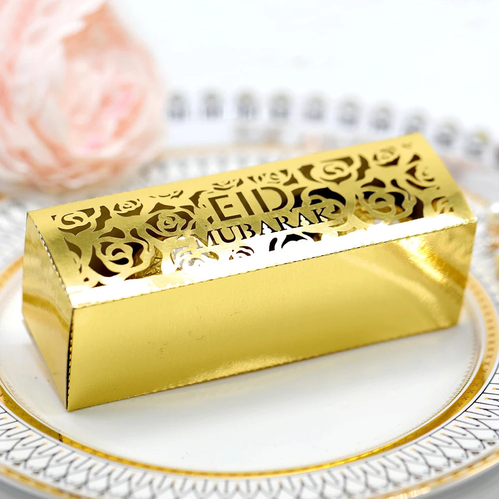 10Pcs Ramadan Gift Boxes Eid Mubarak Paper Gift Packing Boxes Gold Hollow Ramadan Gift Candy Packages Ramadan Decoration 2025